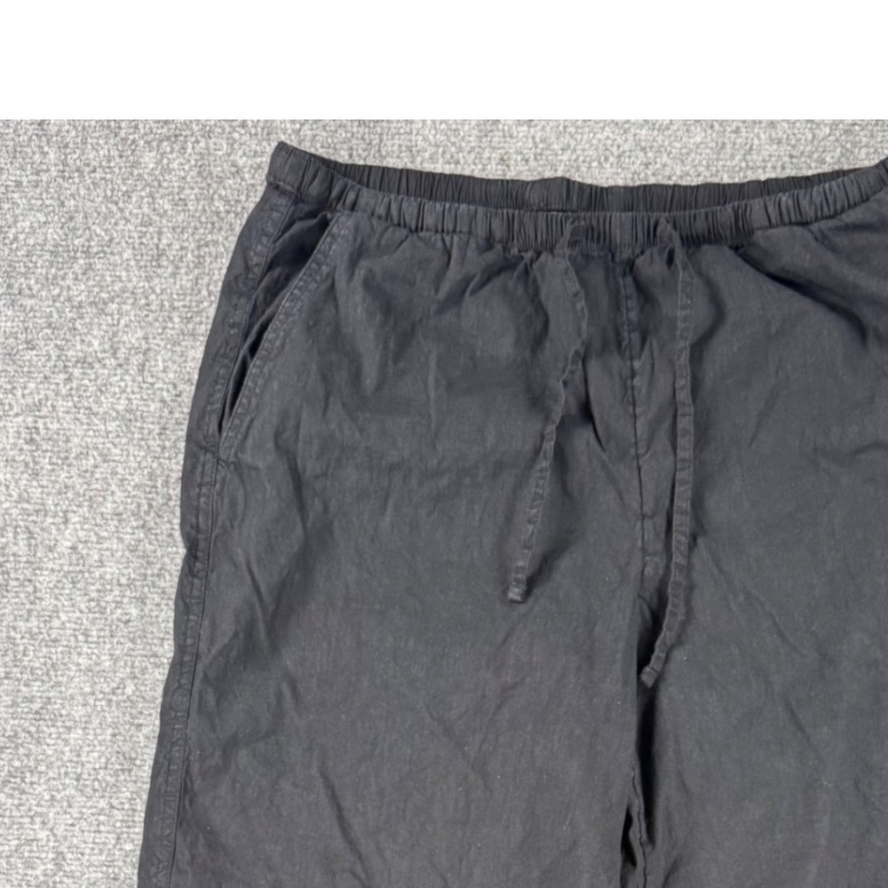 Athleta Womens Medium Petite Black Linen Blend Wide Leg Drawstring Pants Resort